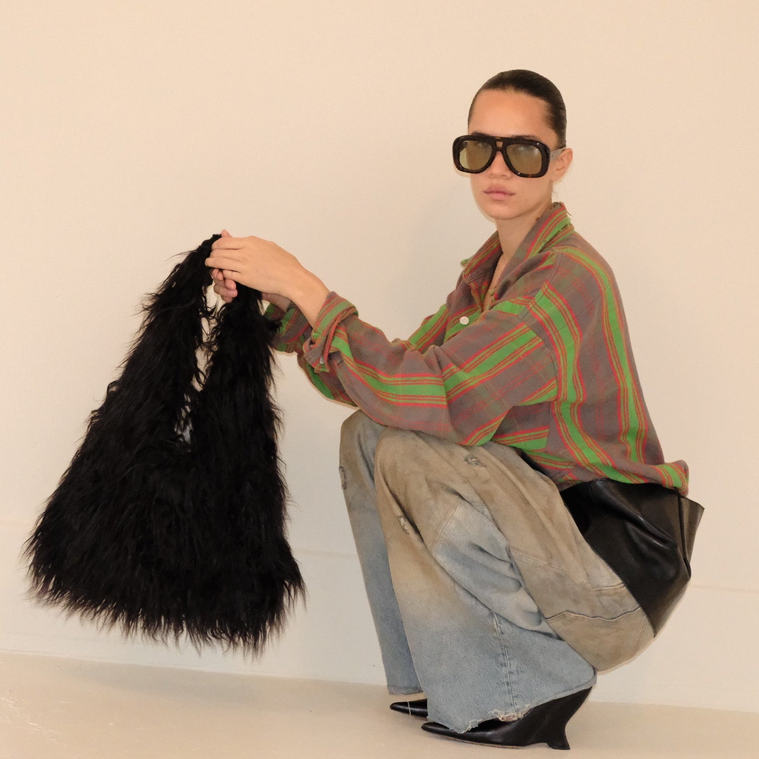 FAUX FUR SHOULDER BAG - NERO